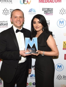 Paul Broster (Universoty of Salford) with Outstanding Young Journalist winner Amani Khan